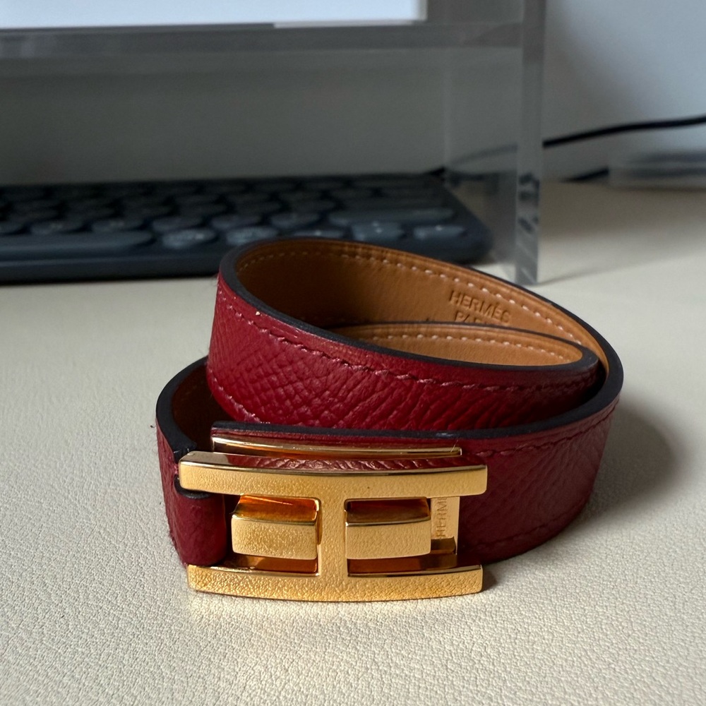 Hermes Drag Double Tour Bracelet Rouge T1